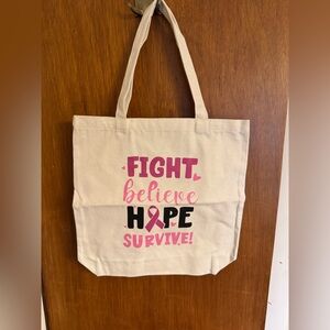 Unbranded, new without tags, Breast Cancer Support Tote Bag, cream w/BC graphic